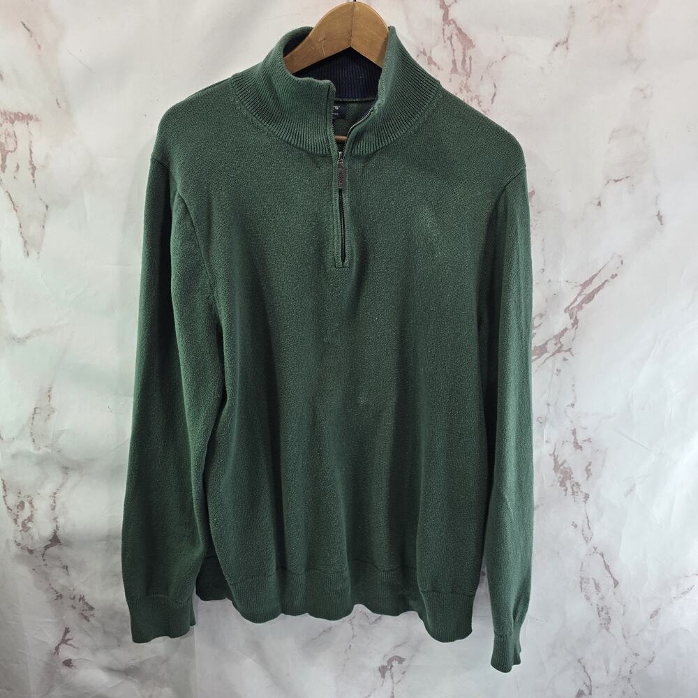 J Crew Sweater Mens Large Green Quarter Zip Cotton Lightweight Mock 1/4
